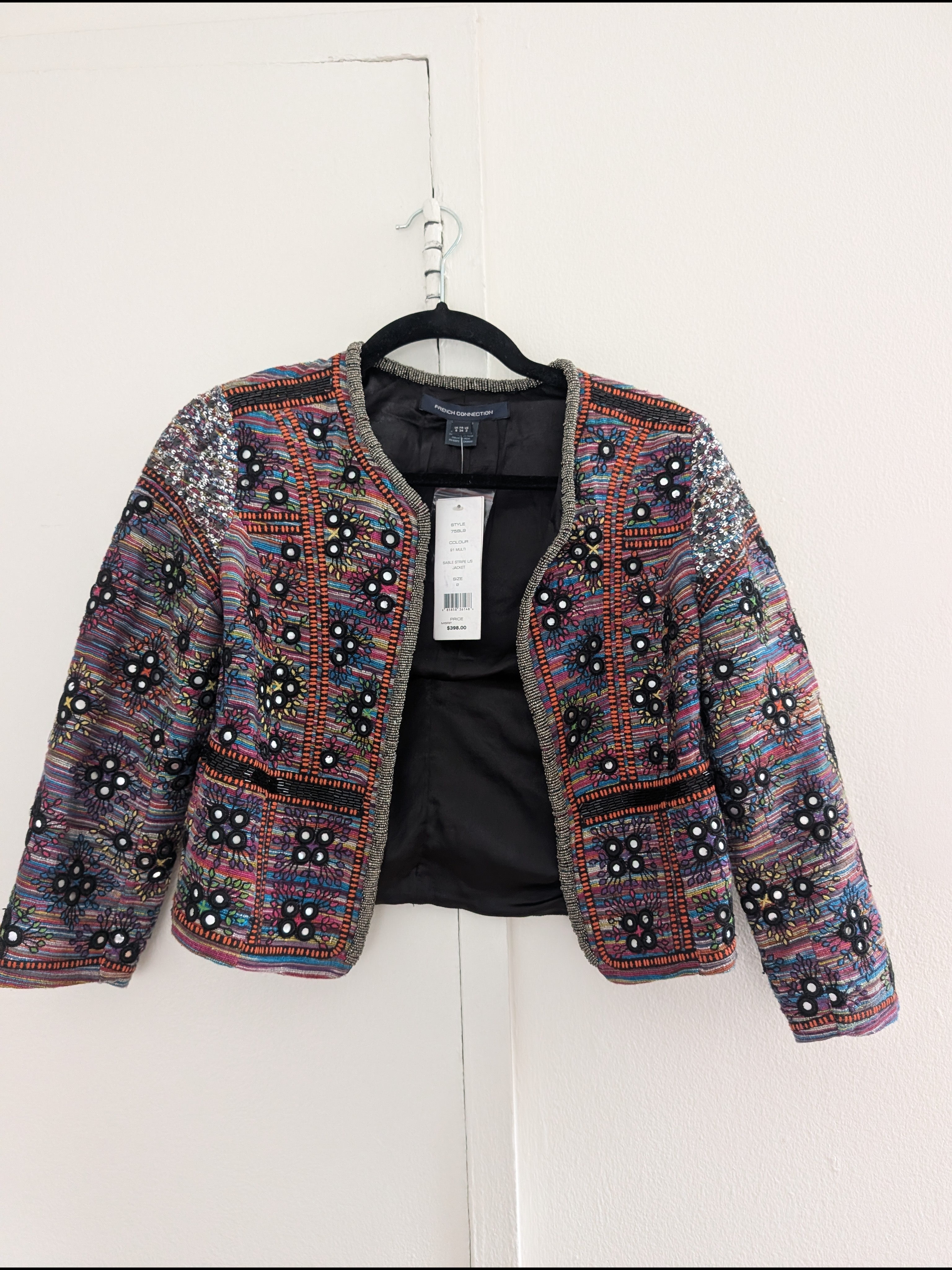 French Connection Multicolor Embellished Tweed Jacket